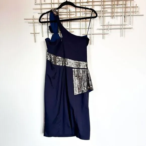 Susana Monaco Blue Flower Print 100% Silk Baby Doll Empire Dress Size 8 - Picture 9 of 12